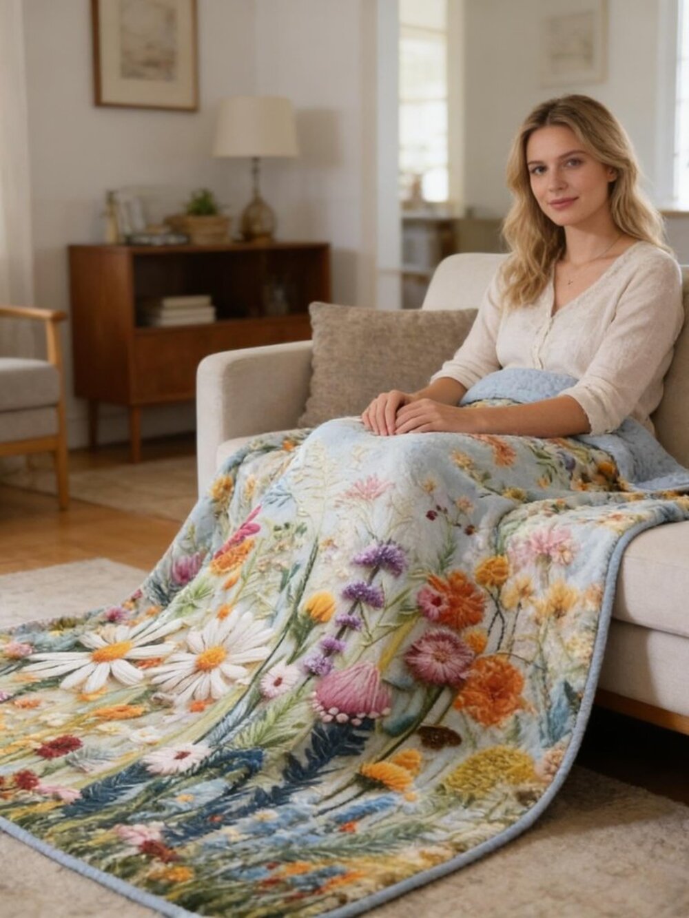 Boho Floral Quilt Set King Size, Lightweight Microfiber Bedspread Coverlet, Soft